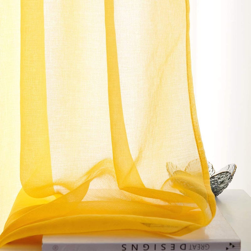 TOAVA DECO Christmas Yellow Semi Sheer Curtains 63 inch Length in Curtains Faux Linen Bright Yellow Sheers Curtain for Bedroom Living Room Girls Kids Room 2 Panels 52x63 Inches Long - Image 4